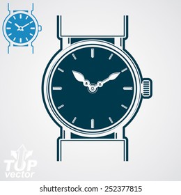 Vector classic wristwatch illustration, elegant detailed quartz watch with dial and an hour hand. Stylized strap watch, symbolic timepiece. Web business design element Ã?Â¢?? time concept.