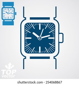 Vector classic wristwatch illustration, elegant detailed quartz watch with dial and an hour hand. Stylized strap watch, symbolic timepiece. Web business design element Ã?Â¢?? time concept.
