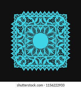 vector classical blue rounded square lace doilies template