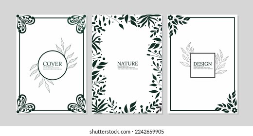 Vector classical book cover. Decorative vintage frames or borders to be printed on the book covers, invitations, brochures, journals. silhouette leaf decoration.