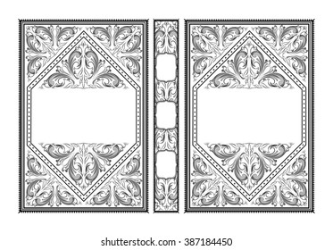 Vector classical book cover. Decorative vintage frame or border to be printed on the covers of books. Drawn by the standard size