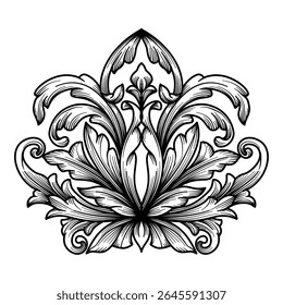 Vector classical damask ornament. Vintage baroque arabesque engraved border ornamental patterns. Acanthus leaves, filigree, victorian element vector line art design