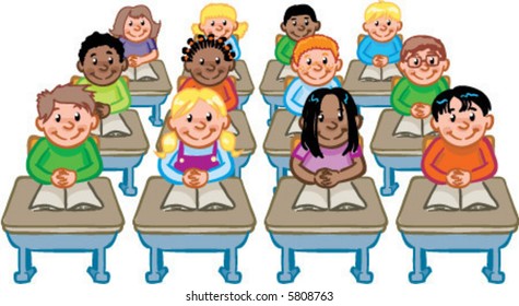 vector classroom full of students seated at their desks detailed illustration