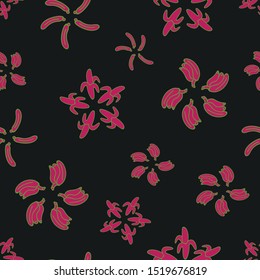 Vector classy black cute and fun bananas in floral arrangement seamless pattern background