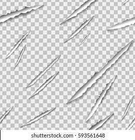 Vector claw scratch seamless pattern on the transparent background.