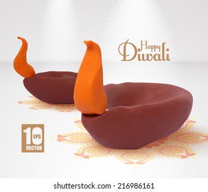 Vector Clay Diwali Diya (Oil Lamp).
