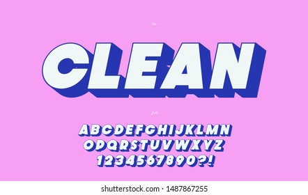 Vector clean 3d bold font for decoration, event, banner, infographics, motion graphic, party poster, book, t shirt, flyer, printing, industrial. Cool typeface. Trendy alphabet. 10 eps