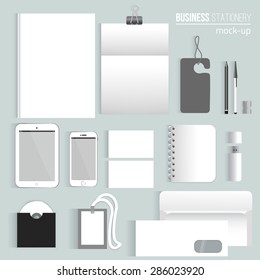 Vector clean Blank corporate identity set of Stationery Branding. Consist of letterhead, book, pen, pencil, note, phone, business cards, cd, envelope. EPS10.