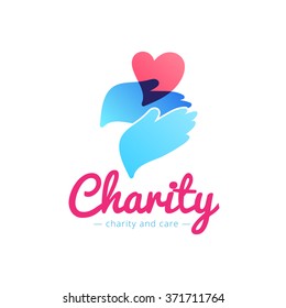 Vector clean charity center logo. Hospital logotype with hands and heart