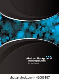 Vector. Clean design with random blue transparent squares. No transparency effect used.
