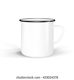 vetor limpo caneca esmalte isolado no fundo branco. copo branco fotorrealista para branding