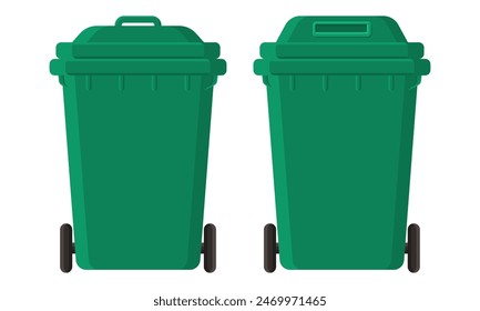 Vector Clean Green Trash Can. Garbage Collection.