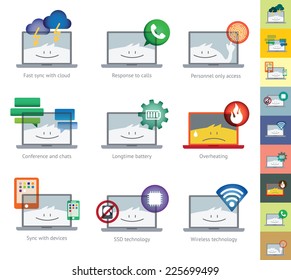 Vector clean icons set for web design and application user interface. Made in flat graphic style. Nice details and easily identifiable. Ideal for clean design, any size scale.