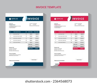 Vector clean invoice template, invoice design, Clean invoice vector template design, Corporate invoice design,