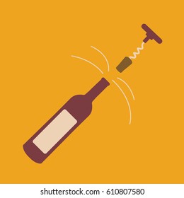vector clean opener wine opens a one single modern bottle of wine at a live in a motion & space, place for text. red or white flat design wine illustration for festival or holiday
