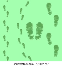 Vector Clean Shoe Imprints Seamless Pattern Isolated on Green Background