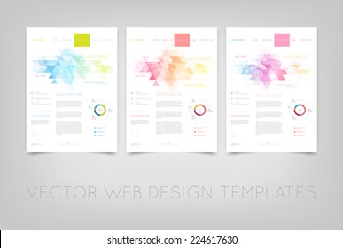 Vector clean website design templates collection with vibrant triangular mosaic backgrounds