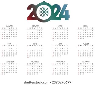 vector clean white 2024 english calendar template with snowflake design vector
