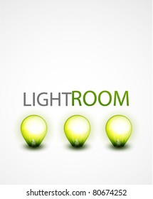 Vector clean white background with green light bulbs