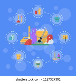 Vector cleaning banner with flat icons of set infographic illustration