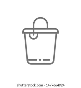 Vector cleaning bucket, plastic container line icon.