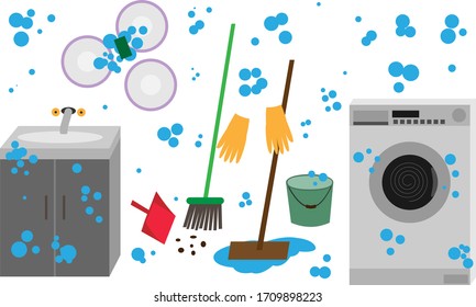 vector cleaning dust foam washing dishes sweeping mop vacuum cleaner 