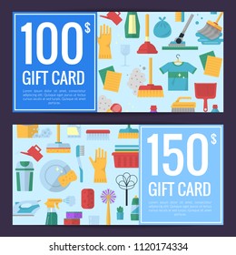 Vector cleaning flat icons discount or gift card voucher templates illustration