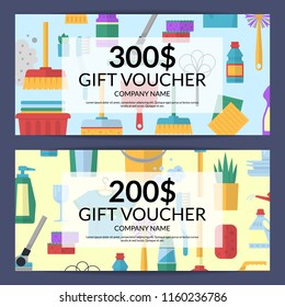 Vector cleaning flat icons discount or gift card voucher templates illustration