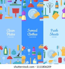 Vector cleaning flat icons vertical web banners or poster illustration