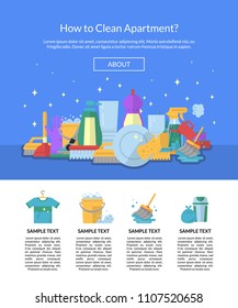 Vector cleaning flat icons website landing page or banner template illustration