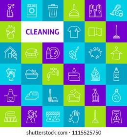 Vector Cleaning Line Icons. Thin Outline Symbols over Colorful Squares.