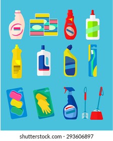 Vector Cleaning Products Flat Icons Set