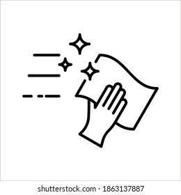 Limpieza de vectores con icono de línea de trapo. Diseño de ilustración de símbolo y signo. Aislado sobre fondo blanco. modificable por color