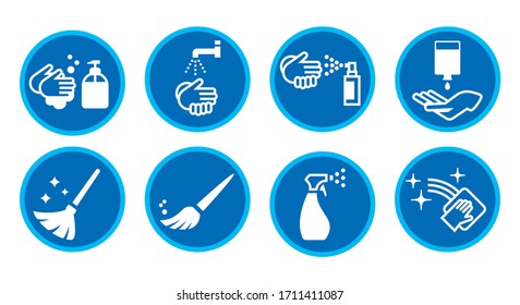 Vector cleaning sanitizer and hands washing icons