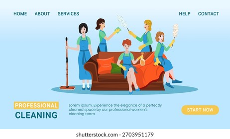 Vector cleaning service banner featuring a professional team of cleaners with equipment, promoting deep cleaning for a healthier and fresher living or working space.