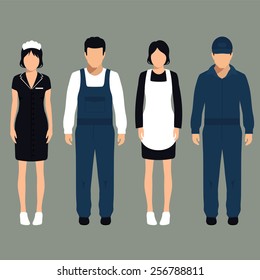 vector cleaning service, isolated cartoon worker cleaner uniform, 