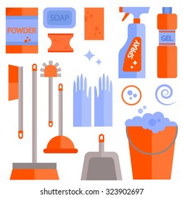 Vector cleaning tools collection. Elements for design.