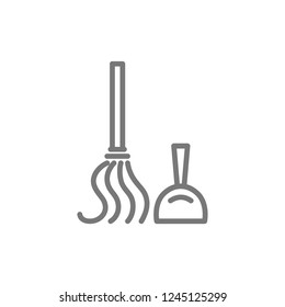 Vector cleaning tools, scoop, broom line icon. Symbol and sign illustration design. Isolated on white background