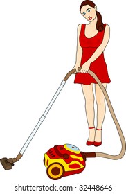vector - cleaning woman with vacuum cleaner