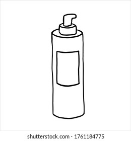 Vector cleansing gel or foam dispenser bottle. Hand drawn sketch illustration. Linear icon. Face wash isolated outline drawing.