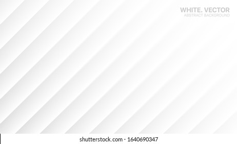 Vector Clear Blank Subtle Business White Abstract Background. 3D Conceptual Futuristic Technology Minimalist Illustration. Light Colorless Empty Surface Wide Wallpaper. Blurred Inclined Lines Backdrop