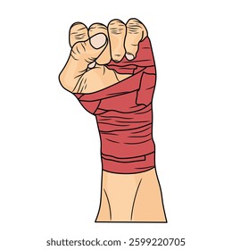 vector of clenched fist with cloth wrapped around to protect the hand during boxing match