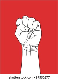 Vector of clenched fist held high, Winning, leading sign.