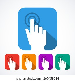 Vector click hand icons isolated on with background. Creative touch screen icons. 5 different colors.