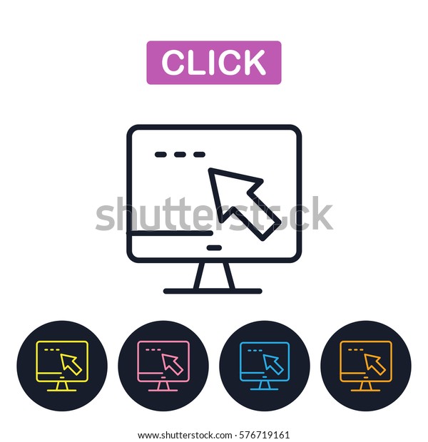 Vector\
click icon. Computer and mouse cursor. Simple thin line icons set\
for websites, web design, mobile app,\
infographics