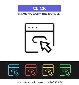 Vector click icon. Web browser and mouse cursor. Premium quality graphic design. Modern signs, outline symbols collection, simple thin line icons set for websites, web design, mobile app, infographics