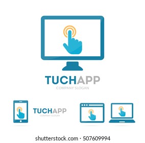 Vector click and phone logo combination. Cursor and mobile symbol or icon. Unique target and notebook logotype design template.
