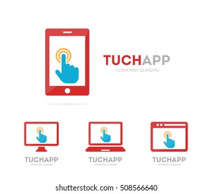 Vector click and phone logo combination. Cursor and mobile symbol or icon. Unique target and notebook logotype design template.