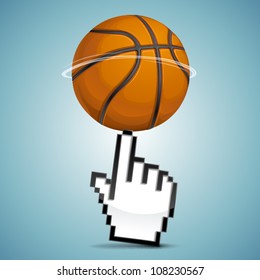 Vector Click Sign Hand With Spinning Basketball Ball