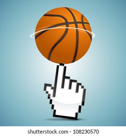 Vector Click Sign Hand With Spinning Basketball Ball